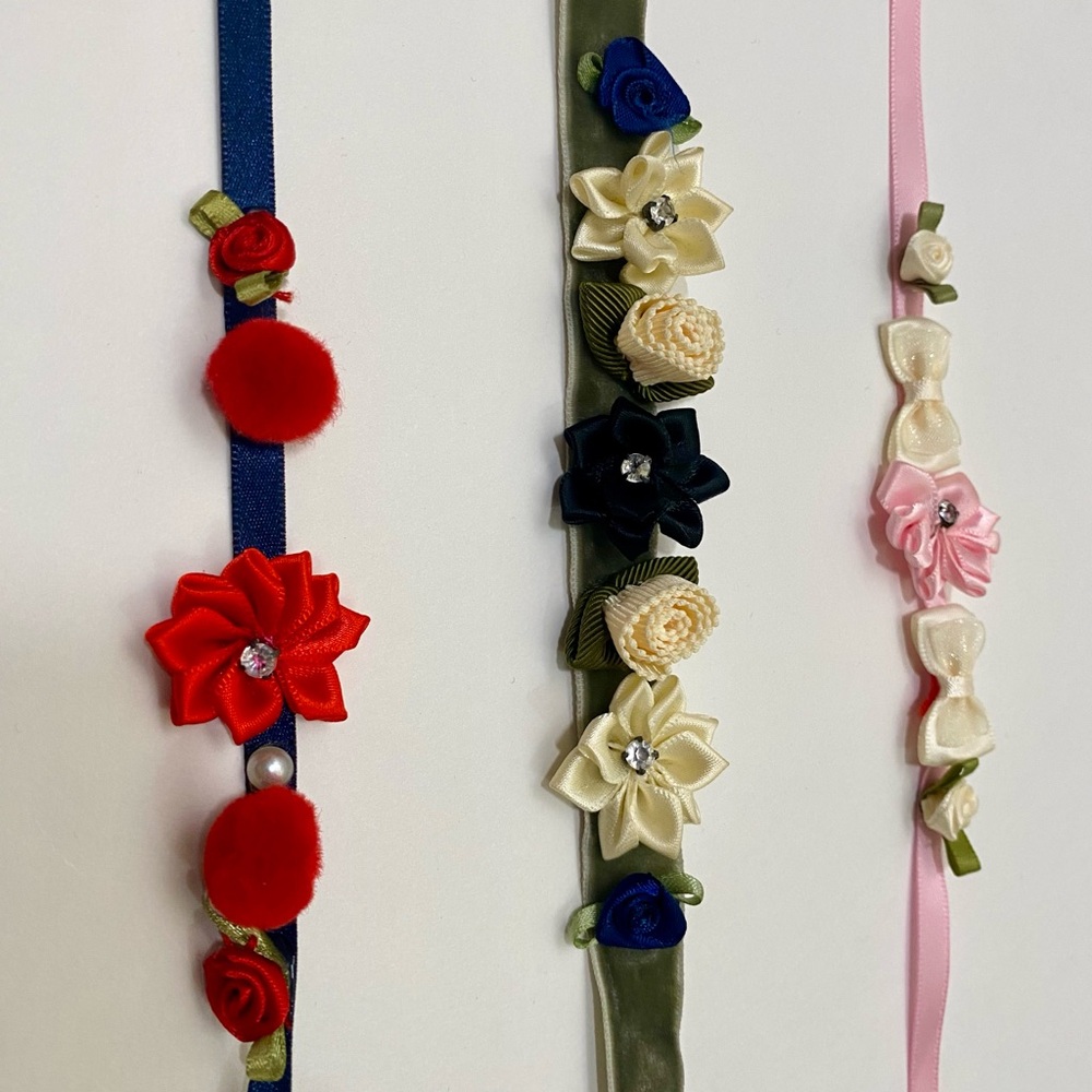 3 Floral Choker or Headband Set - Red, Blue, Pink